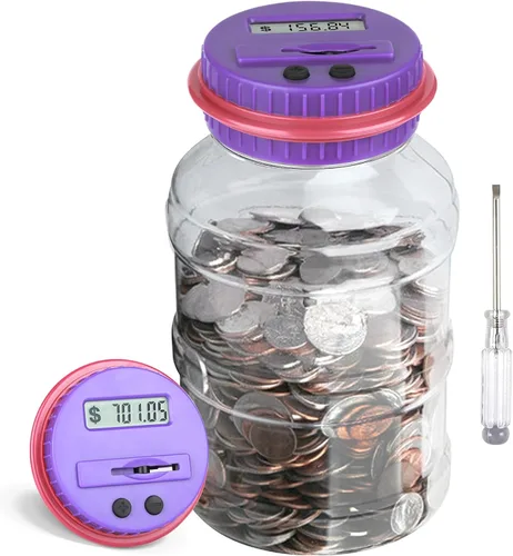 Vista 11 de Alcancía grande para niños y adultos, Vcertcpl Banco digital con contador de monedas LCD, capacidad de 1.8 L, tarro de dinero para adultos, diseñado