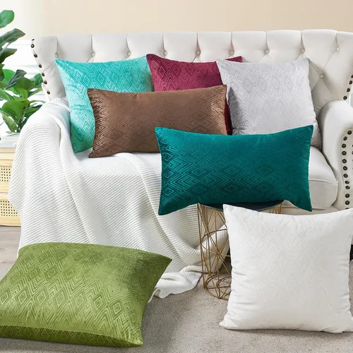 Vista 7 de Juego de 4 fundas de almohada cuadradas decorativas de terciopelo con diamantes de 20 x 20 pulgadas, fundas de almohada geométricas suaves para Aqua