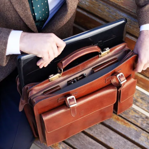 Vista 6 de Maxwell Scott - Mens Luxury Italian Leather Large Square Briefcase - Zip Closure - Handmade in Italy - The Alanzo
