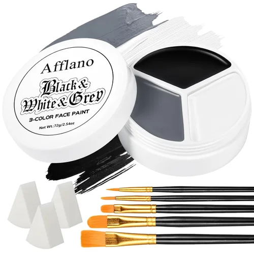 Vista 8 de Pintura corporal negra, naranja y amarilla, kit de maquillaje de espantapájaros de Halloween (3 esponjas + 5 pinceles), 9 piezas de pintura facial