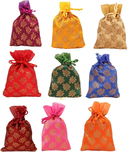 Vista 37 de Touchstone Drawstring Bags Indian Handcrafted Pouches Potli for Gifts Elefante_Multicolor (paquete de 20)