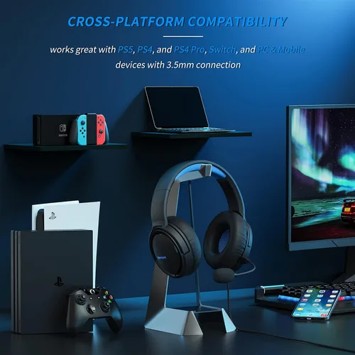 Vista 6 de BINNUNE Auriculares para juegos con micrófono para PS4 PS5 Xbox Series XS Xbox One PC Switch, auriculares con cable para gamer con micrófono