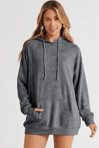 Vista 2 de SHEWIN Sudadera casual con capucha para mujer, manga larga, lisa, ligera, holgada, con bolsillo