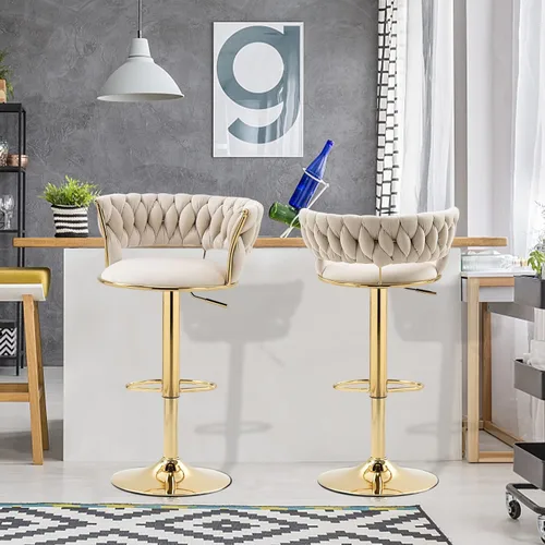 Vista 2 de RXR - Juego de 2 taburetes de bar de terciopelo, taburetes de bar de altura de mostrador con altura ajustable y taburete giratorio de 360°, silla
