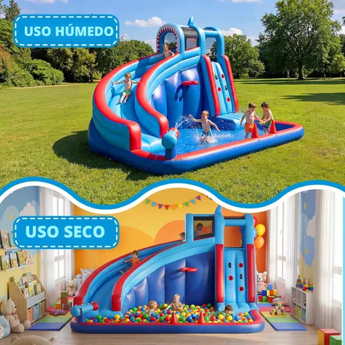 Vista 2 de Tobogán acuático inflable para patio trasero de niños con soplador de 450 W, castillo de salto con tobogán de agua, parque acuático para actividades