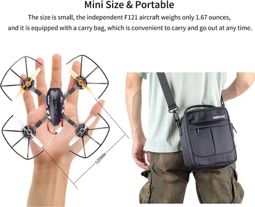 Vista 8 de Radiolink F121 FPV Mini RC Drone RTF con cámara para adultos y niños principiantes, cuadricóptero RC cepillado de 4.764 in, 2 baterías con estuche