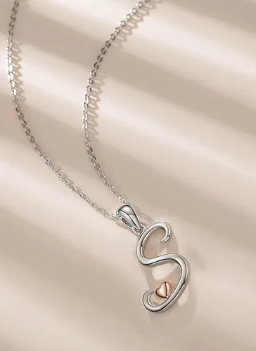 Vista 3 de CELESTIA Collares con iniciales de plata de ley 925, 26 letras con corazón de oro rosa, cadena de 18 pulgadas