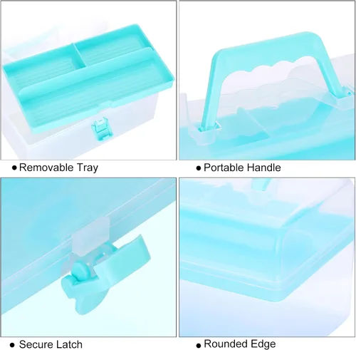 Vista 4 de BTSKY Contenedores de almacenamiento de plástico multiusos para manualidades con bandeja extraíble, caja de almacenamiento de plástico transparente