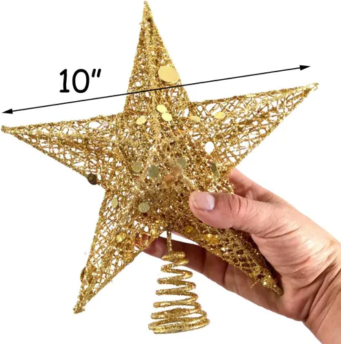Vista 6 de Adorno de estrella de 10" para árbol de Navidad, decoración dorada para árbol de Navidad, decoración para fiestas en interiores y hogar (dorado)