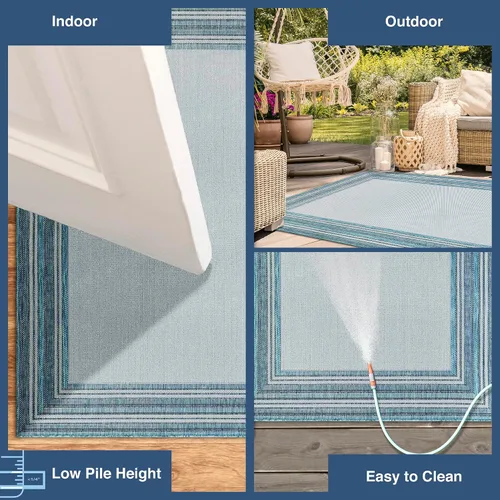 Vista 4 de Liora Manne Carmel - Alfombra tejida de perfil bajo de fácil cuidado para interiores y exteriores, color aguamarina, 6 pies 6 pulgadas x 9 pies 4