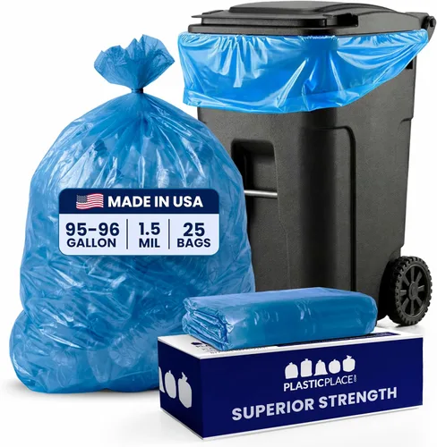Vista 10 de Plasticplace Bolsas de reciclaje de 12-16 galones │ 1.2 mil │ Revestimientos para botes de basura azules con logotipo │ 24 x 31 pulgadas