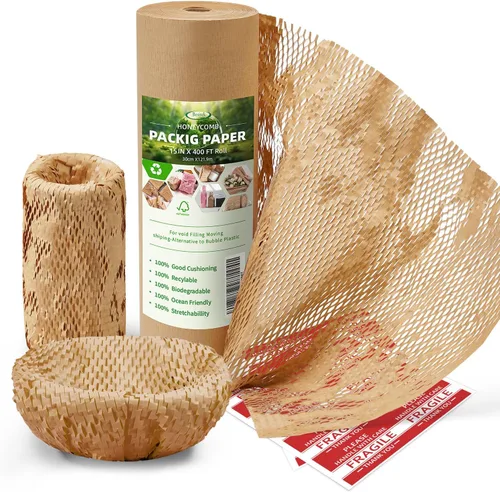 Vista 16 de Papel de embalaje de panal de abeja, papel de embalaje de 12" x 100', alternativa sustitutiva para envoltura de amortiguación de burbujas para Negro