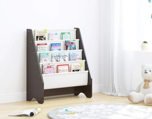 Vista 7 de UTEX Estantería para niños con bandeja para revistas y organizador, organizador de libros (Espresso)