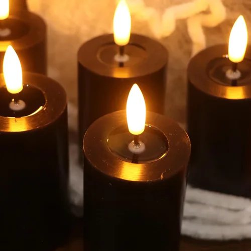 Vista 3 de Decoraciones de Halloween Velas de Superficie de Espejo con Control Remoto Temporizador, Funcionan con Baterías 6pcs Velas Votivas LED de Cera Real