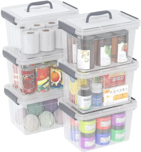 Vista 12 de Caja de almacenamiento transparente pequeña de 3.5 cuartos de galón con asa, pequeños contenedores de plástico con tapas, 6 paquetes