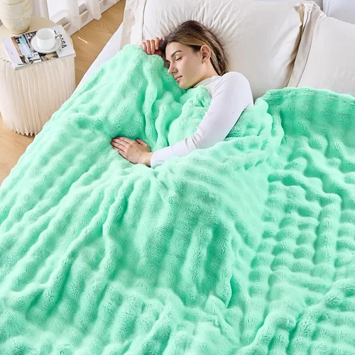 Vista 29 de NEWCOSPLAY Manta para Sofá Aqua Súper Suave de Franela Polar 3D Burbuja Ligera Manta de Cama para Uso en Todas las Estaciones (Aqua, Throw(50"x60"))