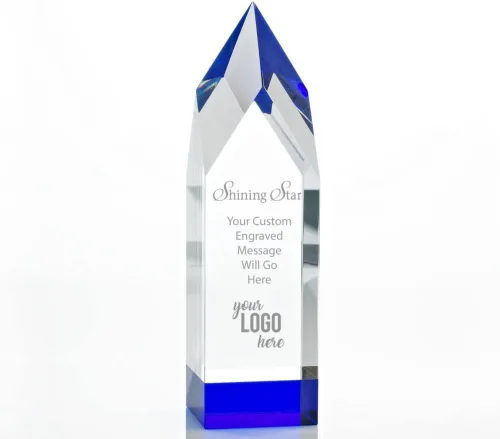 Vista 7 de Baudville Trofeo grabado – Cristal – Azul en la base – Premio para empleados – Grabado personalizado – Viene en caja de regalo