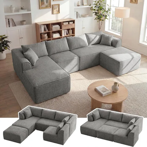 Vista 19 de Vesgantti 106" Boneless Couch with Chaise, U Shaped Deep Seat Comfy Cloud Modular Sofa Chenille Memory Foam Sectional Couches for Living Room