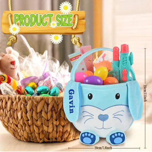 Vista 34 de Cesta de Pascua personalizada para niños, conejo rosa 019B-Rosa