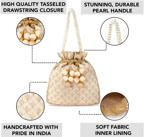 Vista 2 de Aheli Potli - Bolsa de regalo para mujer, hecha a mano, de noche, elegante bolso de novia, bolso de moda