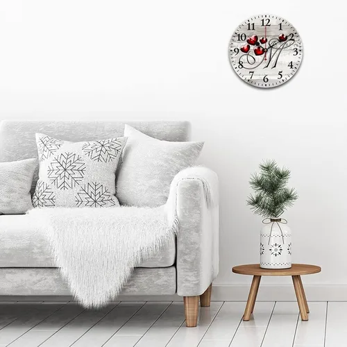 Vista 3 de Reloj de madera con monograma de corazón rojo, letra M, letra M, corazón floral, monograma, letra de interior, funciona con pilas, silencioso, sin
