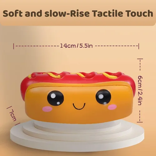 Vista 8 de Anboor 4 piezas Squishies Hot Dog Cake Pan Donut Kawaii perfumado suave levantamiento lento exprimir alivio del estrés niños juguete Navidad