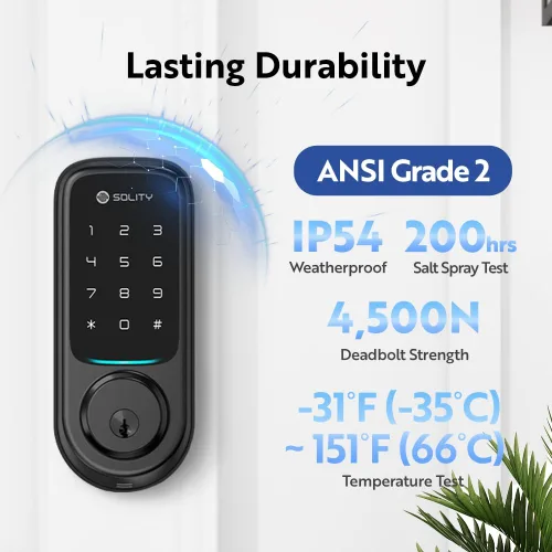 Vista 7 de Solity Cerradura digital inteligente sin concentrador, diseñada en Corea, entrada sin llave, Wi-Fi, control remoto, teclado de pantalla táctil Negro