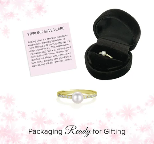 Vista 5 de Precious Pieces . Anillo de plata de ley 925 o chapado en oro de 14 quilates con perlas cultivadas para bebés, bebés, niñas pequeñas, niños pequeños