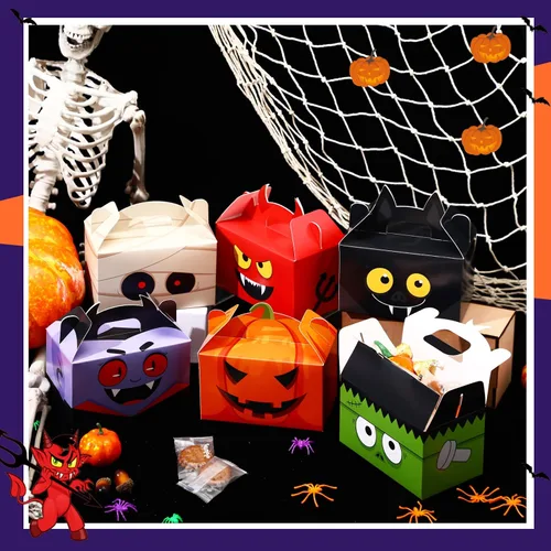 Vista 2 de TaoBary Juego de 24 cajas de dulces de Halloween, cajas de regalos de Halloween, cajas de regalos para regalos de cumpleaños, galletas
