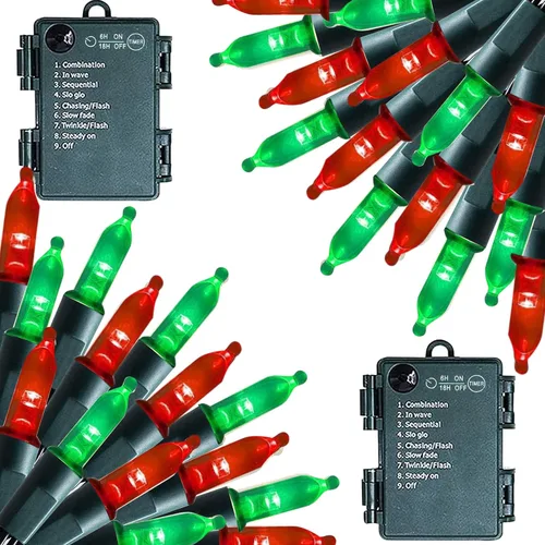 Vista 8 de Dazzle Bright 50 luces LED de Navidad que funcionan con bateo, mini tira de luces impermeables de 16 pies con 8 modos para Navidad, interiores
