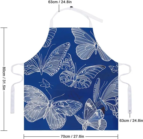 Vista 2 de MUSM Apron for Adults - 27.6 X 31.5 Inch, Heavy-Duty Polyester Aprons with Two Large Pockets, Waterproof Several Butterfly Lines Kitchen Apron for