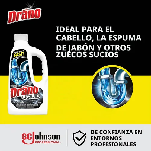 Vista 5 de Drano Removedor de obstrucciones líquido, transparente, 32 onzas líquidas, paquete de 12