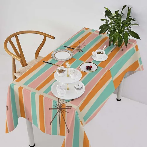 Vista 15 de Mantel retro moderno de mediados de siglo, diseño de colores retro de los años 50, resistente al agua, mantel lavable para cocina, comedor, fiesta