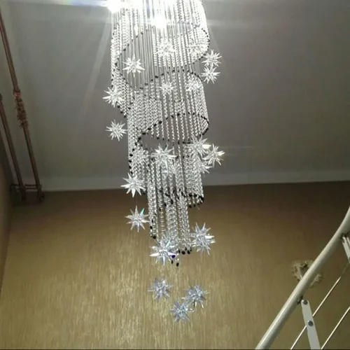 Vista 2 de Moderna lámpara colgante de cristal K9 con forma de gota de lluvia en espiral de cristal, lámpara colgante para sala de estar, hotel, escaleras