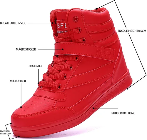 Vista 3 de UBFEN Zapatos deportivos para mujer, con soporte de tobillo alto, color vibrante, tacón de cuña oculto, retro, de los años 80, para niñas, cosplay
