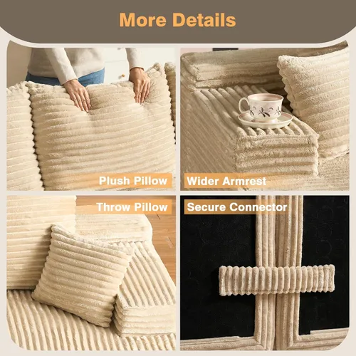 Vista 9 de Sofá modular Cloud de 96 pulgadas con tumbona, asiento profundo en forma de L, moderno sofá cama sin hueso, no requiere montaje, sofás sin hueso