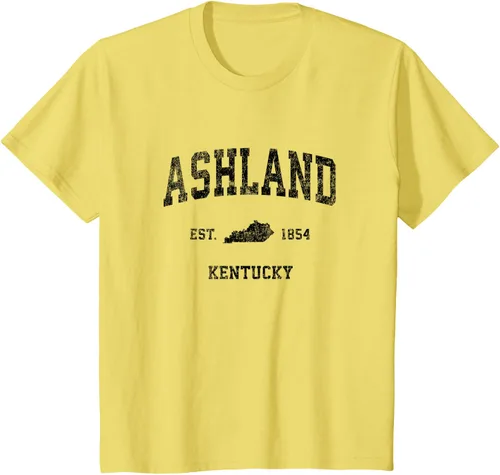 Vista 54 de Ashland Kentucky KY Vintage Sports Design Camiseta de impresión negra Asfalto