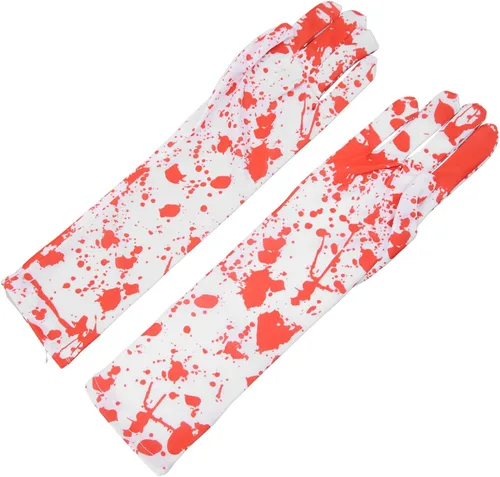 Vista 7 de Semme Guantes sangrientos de Halloween, 1 par de guantes horribles con efecto salpicado, accesorio de disfraz de cosplay para asesino