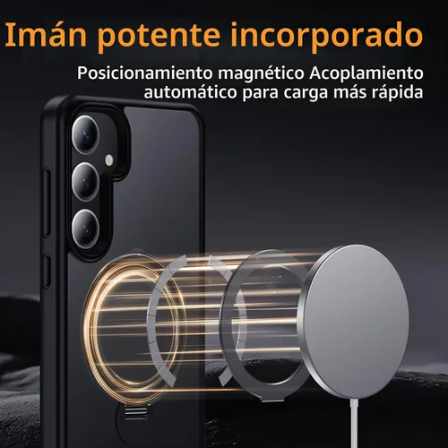 Vista 5 de Funda para Samsung Galaxy S24+ Plus, compatible con MagSafe, con soporte de anillo magnético giratorio de 360° [carga inalámbrica], soporte de Negro