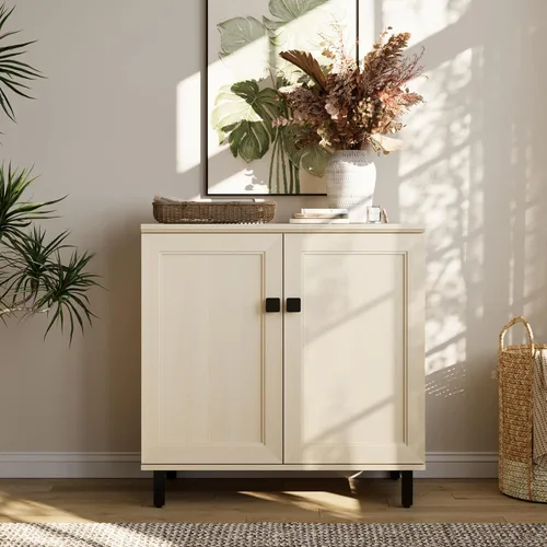 Vista 3 de FENSULN Gabinete de aparador de buffet multifuncional de casa de campo Moderna con estantes ajustables para cocina, barra de café, sala de estar