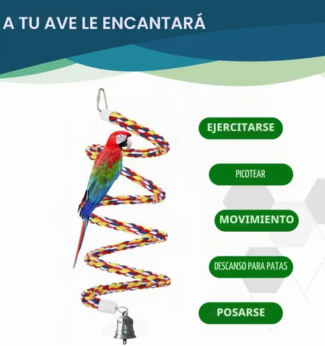 Vista 5 de Perchas de cuerda para pájaros de 63 pulgadas, juguetes de columpio 100% algodón natural para pájaros/masticar con campanas vintage para escalada