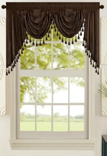 Vista 20 de All American Collection Nueva Cenefa de Cascada Doble de Seda Sintética Sólida Adjunta con Colas (55" x 32", Cenefa Beige)