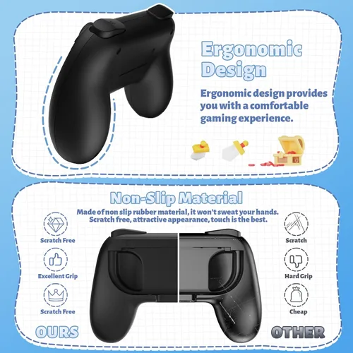 Vista 45 de FASTSNAIL Grips Compatible with Nintendo Switch for Joy Con & OLED Model for Joycon, Wear-resistant Handle Kit Compatible with Joy Cons Controllers