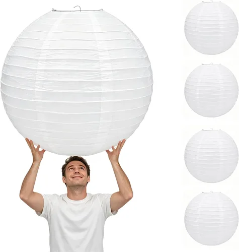 Vista 10 de 10 linternas de papel blanco para decoración de fiesta, 16 pulgadas, grandes, de papel redondo chino, para colgar, linternas gigantes