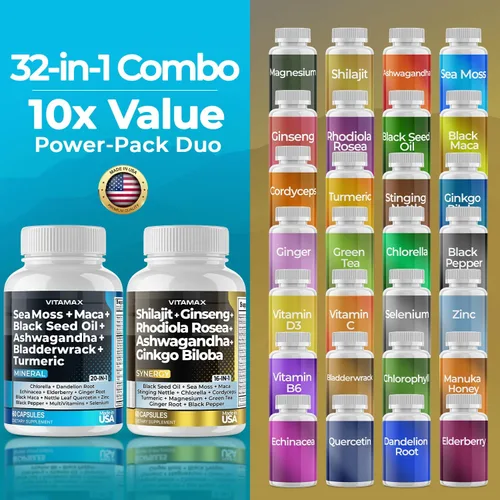 Vista 5 de Vitamax Suplemento puro de shilajit del Himalaya, musgo marino, ashwagandha, vejiga, gingko biloba, cápsulas orgánicas y oligoelementos minerales