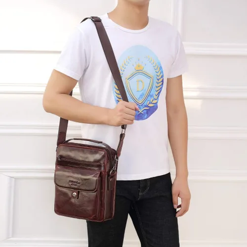Vista 6 de Bolso bandolera de cuero genuino para hombre