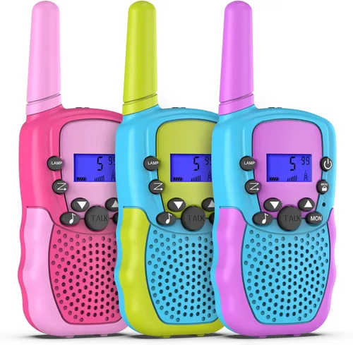 Vista 10 de Juguetes para niños o niñas de 4 a 12 años, paquete de 3 Walkie Talkies para exteriores y interiores, rango de 1.9 mi, 22 canales, radio de 2 vías