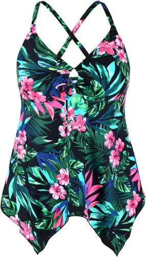 Vista 17 de Firpearl Trajes de baño tankini para mujeres, modestos y fluidos, espalda cruzada, talla plus, top de traje de baño Azul aguamarina