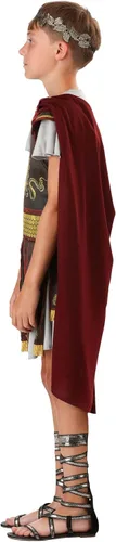 Vista 6 de Roman Warrior Costume for Kids, Boy's Gold Adorned Brown Tunic with Red Cape and Leaf Circlet