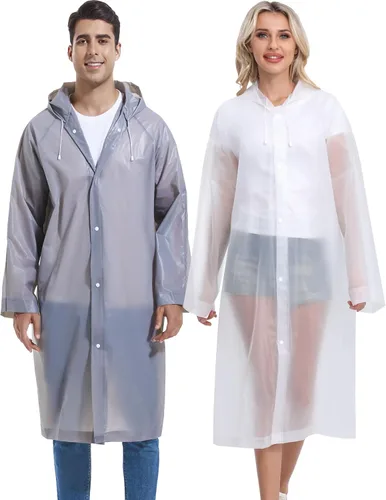 Vista 163 de 2 abrigos de lluvia de Borogo para adultos, chaquetas de lluvia reutilizables para hombres y mujeres